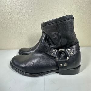 Frye 3471367 BLK Phillip Harness Moto Black Leather Boots Zip Women's Size 8.5
